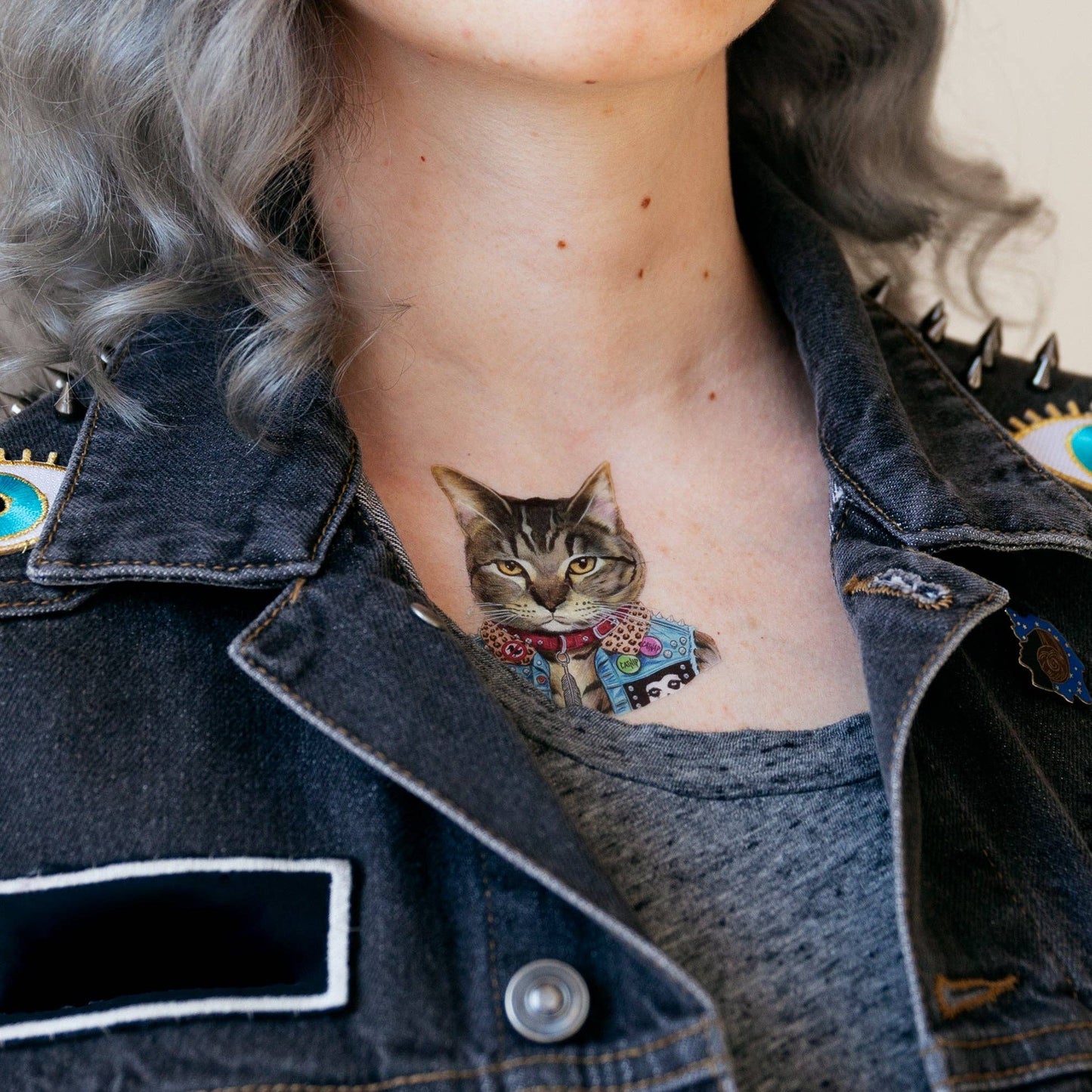 Punk Cat Tattoo Pair