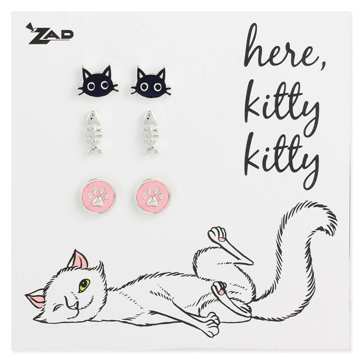 Set of 3 Enamel Cat Theme Post Earrings