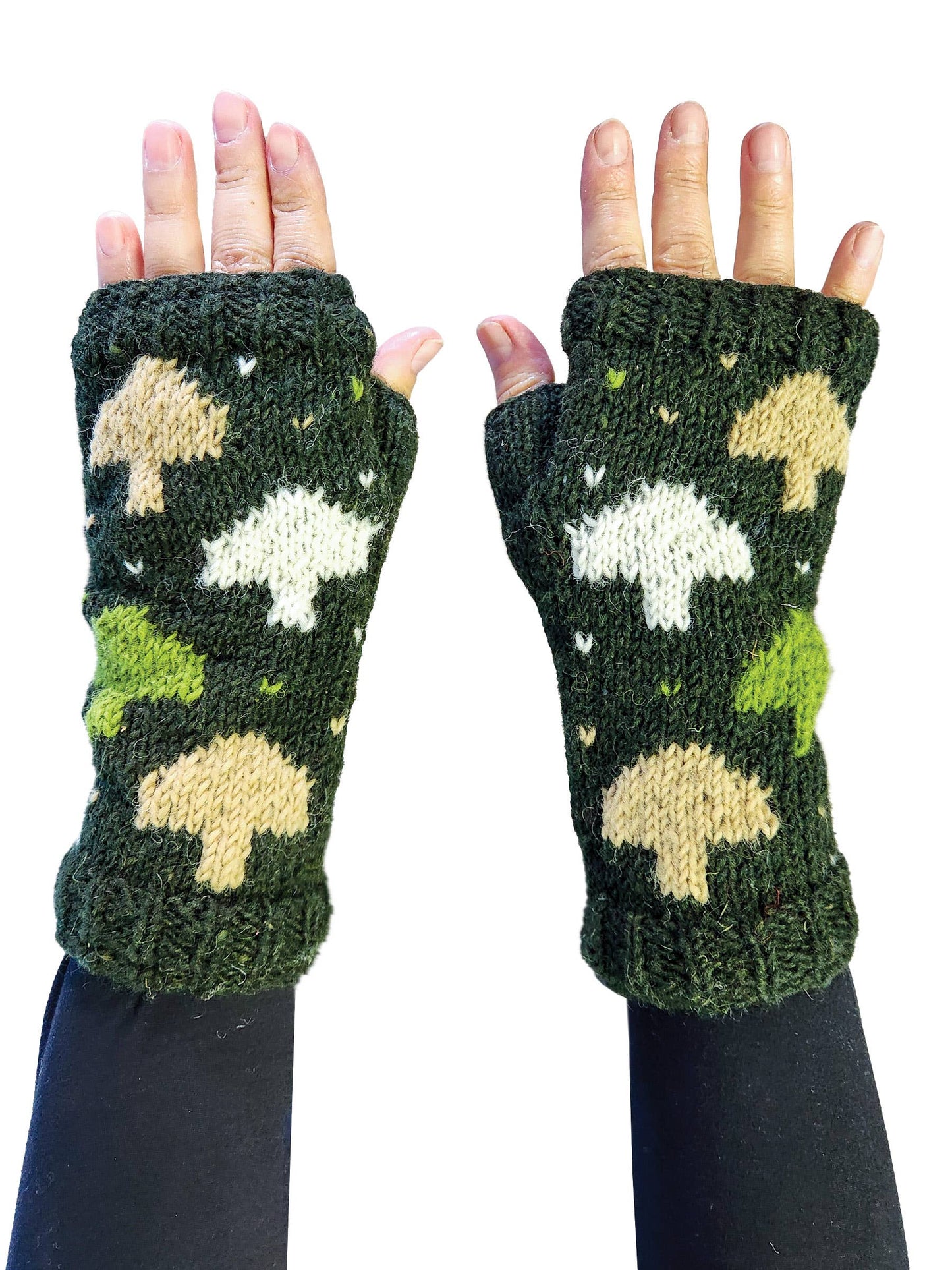 Handmade Knit Fingerless Gloves Mushrooms