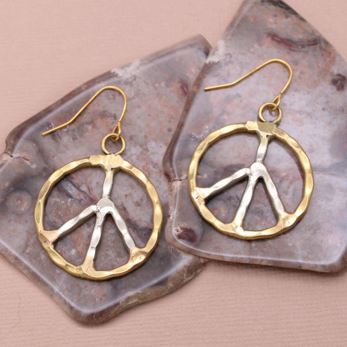 Silver Gold Peace Sign Earrings