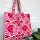 Quilted Tote Bag | Pink Red Tote | Large Shopping Tote Bag