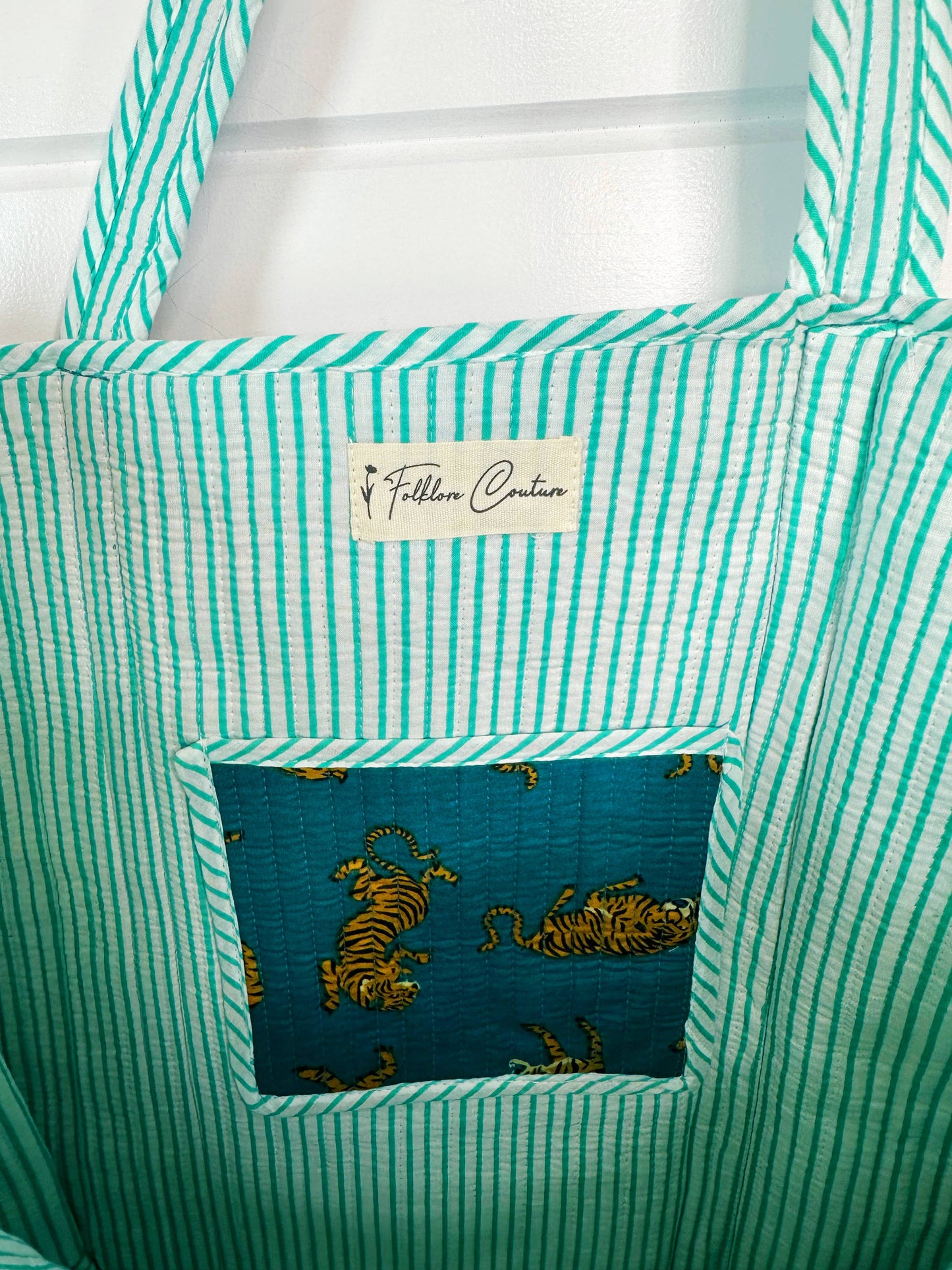 Tiger Teal Quilted Tote Bag