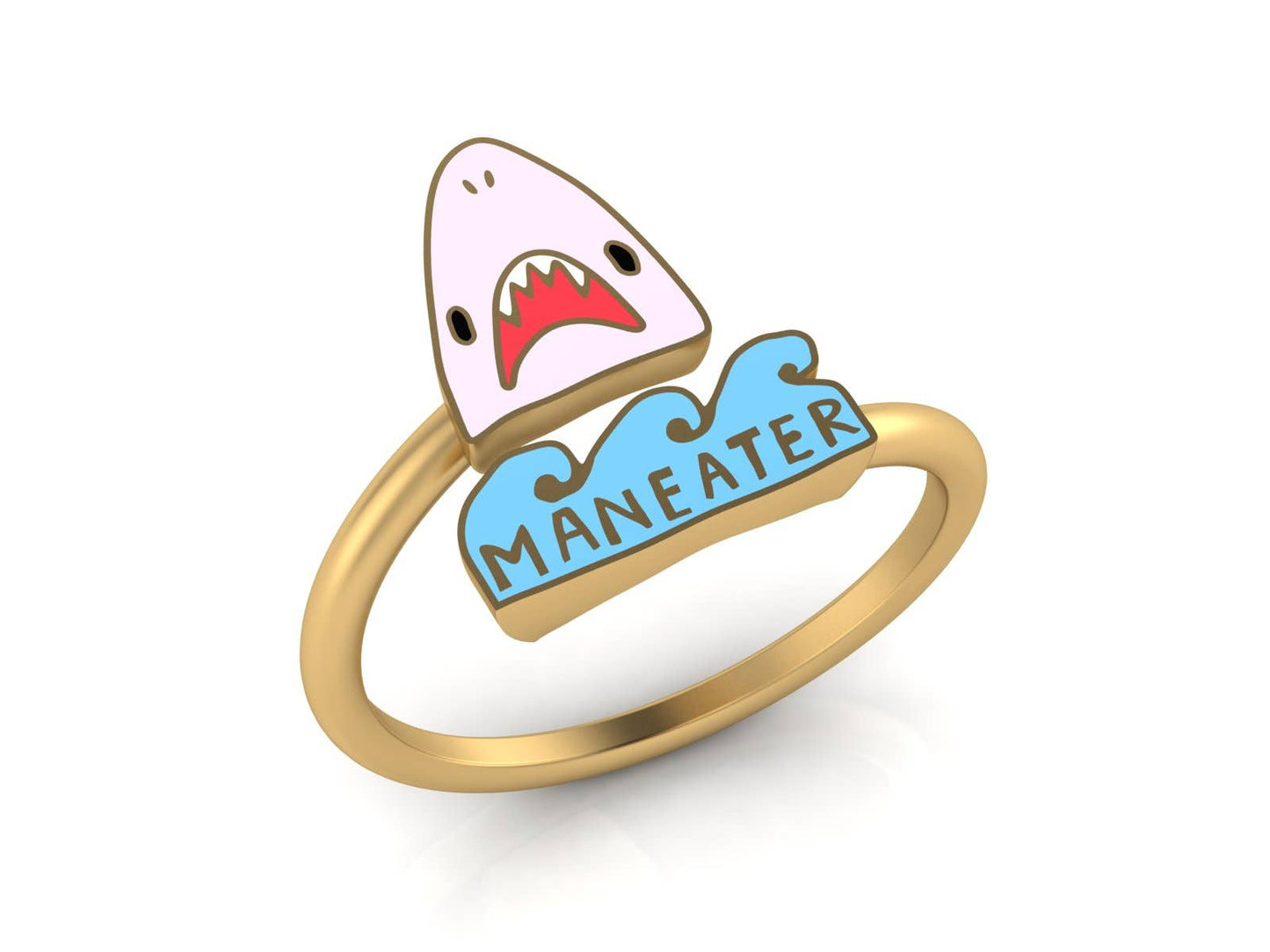 Maneater Shark Adjustable Ring - 18k Gold Gilt Jewelry