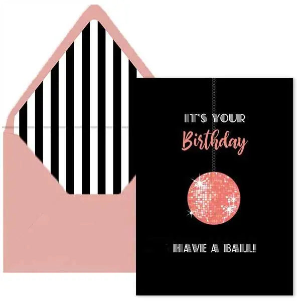 Retro Pink Disco Ball Birthday Card