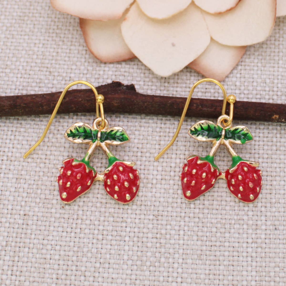 Juicy Bunch Gold Strawberry Earrings