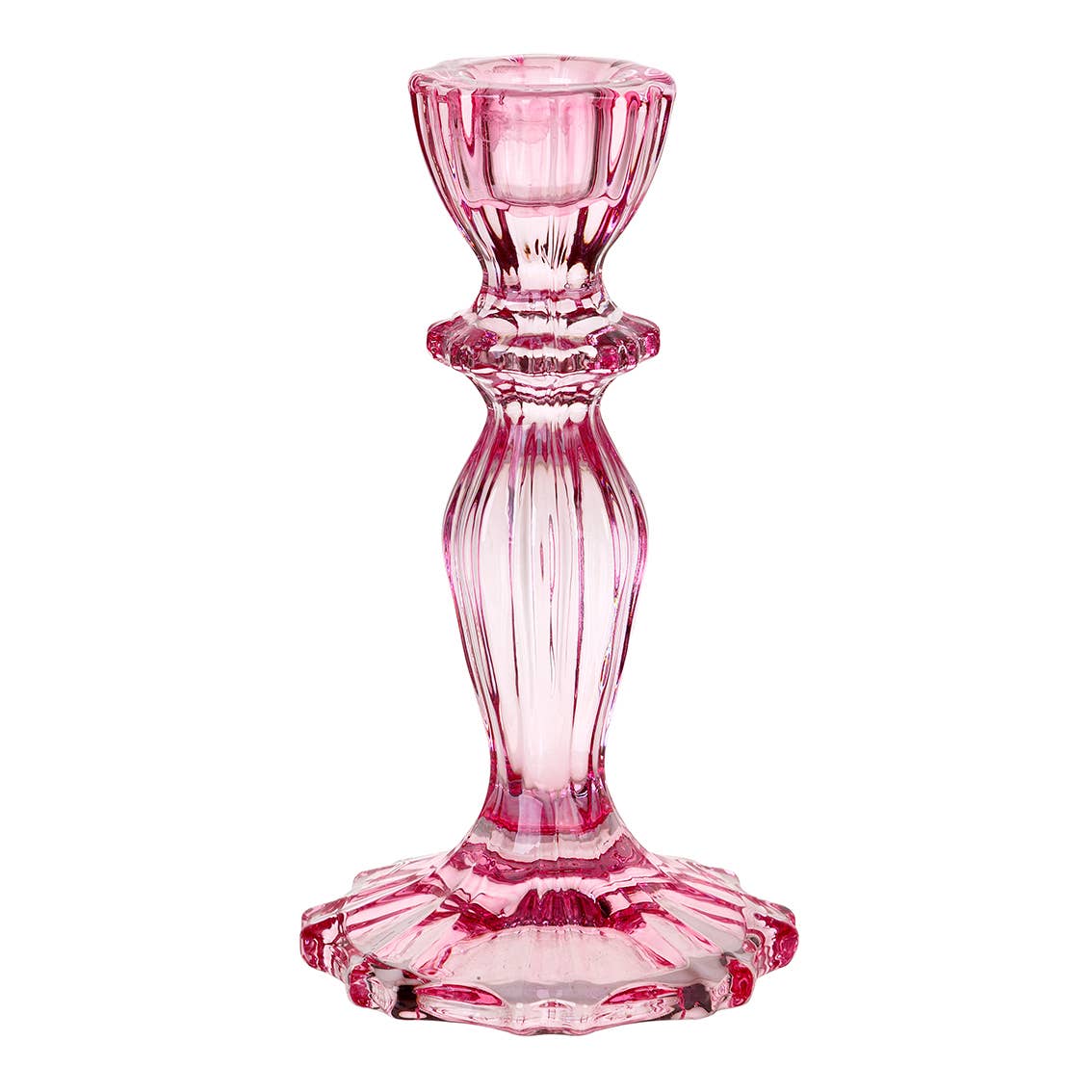 Pink Glass Candlestick Holder