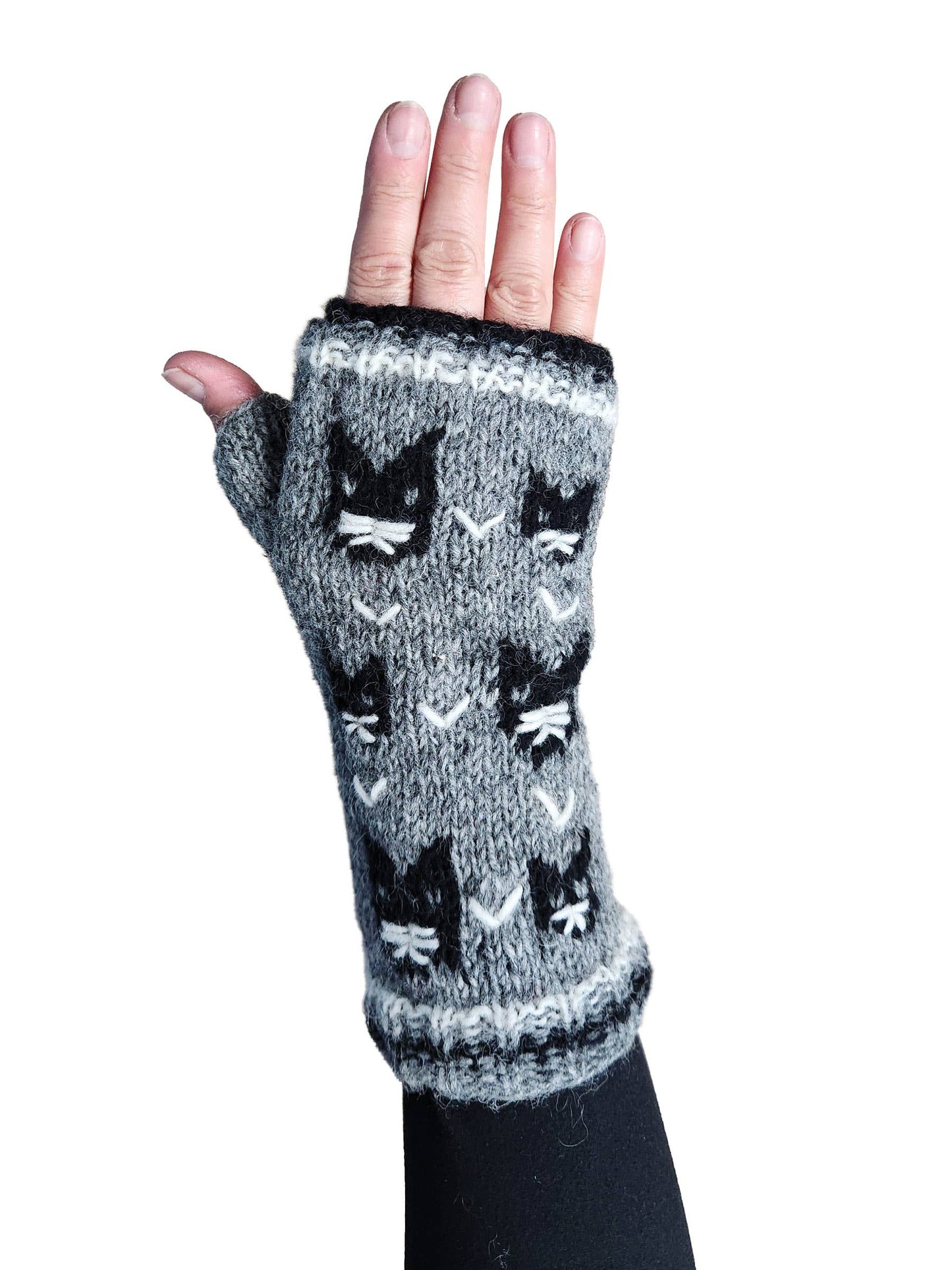 Handmade Knit Fingerless Gloves Cat