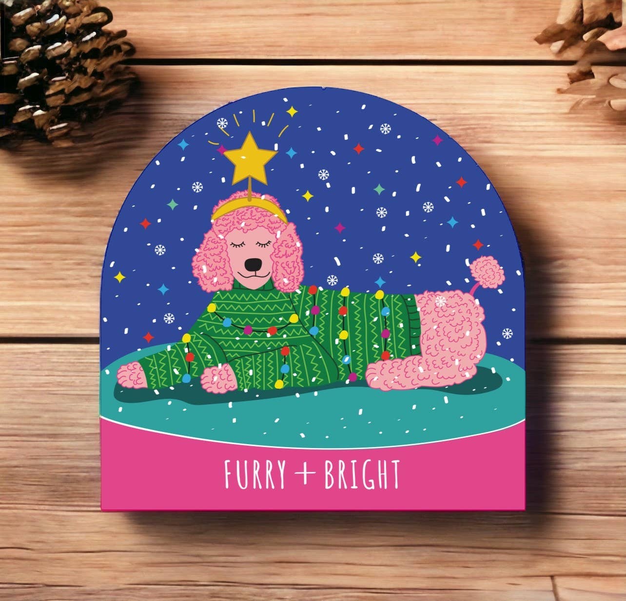 Holidays Card - Pink Poodle: Furry and Bright