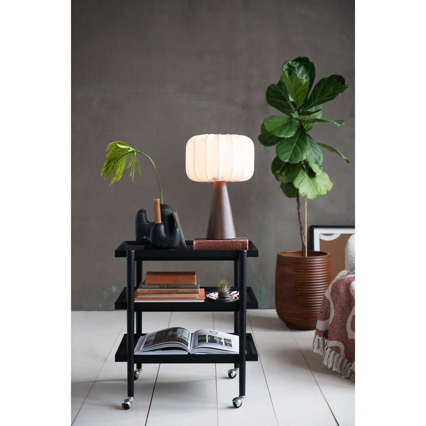 Metal Table Lamp w/ Pleated Fabric Shade & Inline Switch