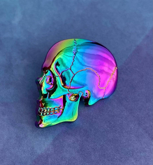 3D Rainbow Anodized Skull Cap Pin