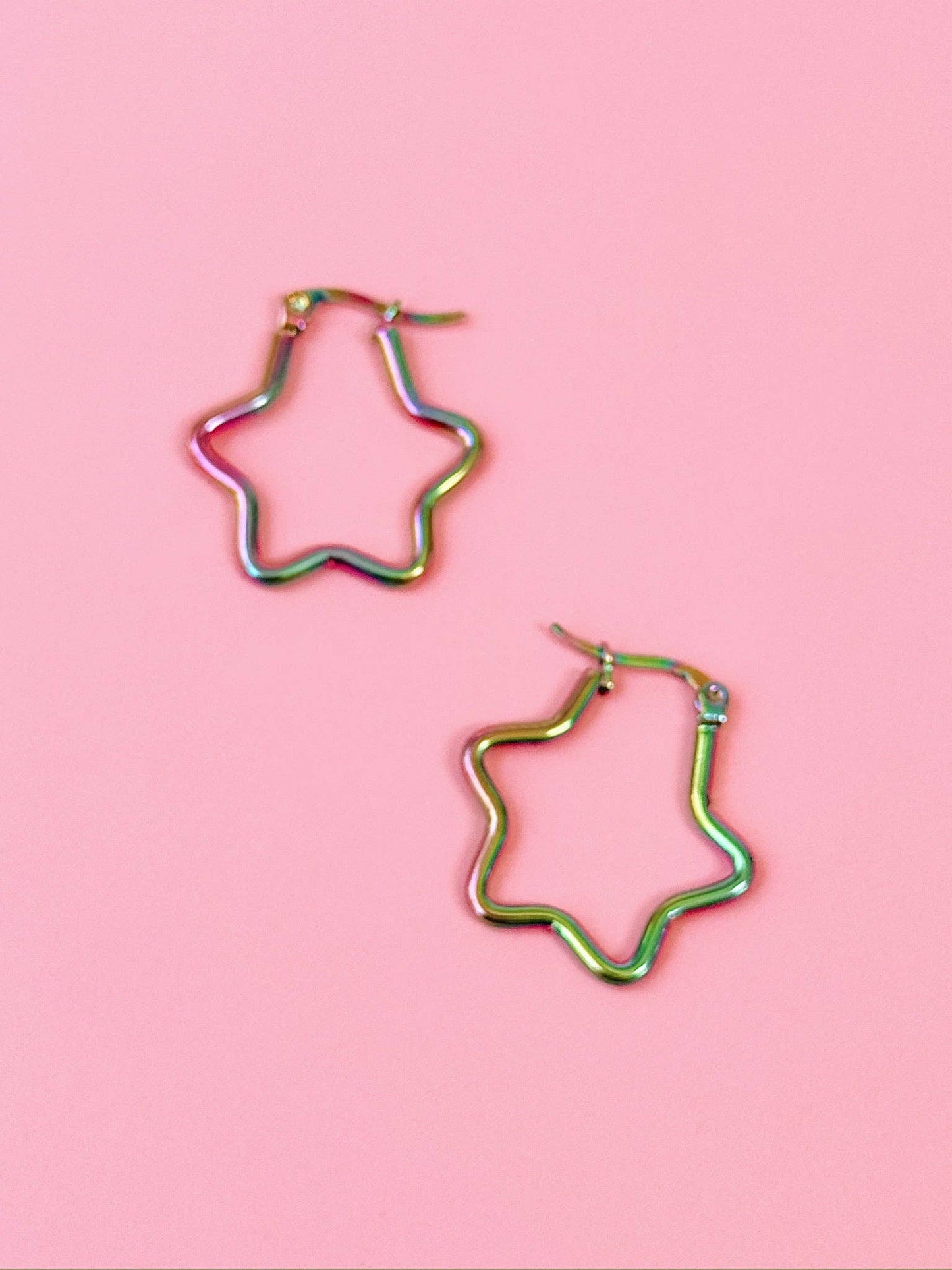 Y2K Iridescent Star Hoop Earrings