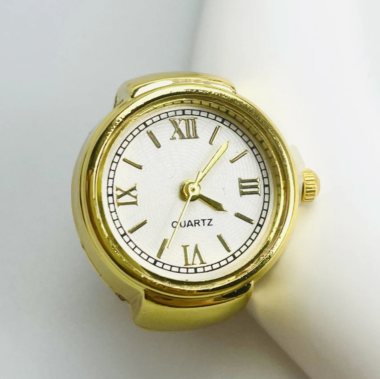 Yellow Gold Quartz Watch Stretch Ring
