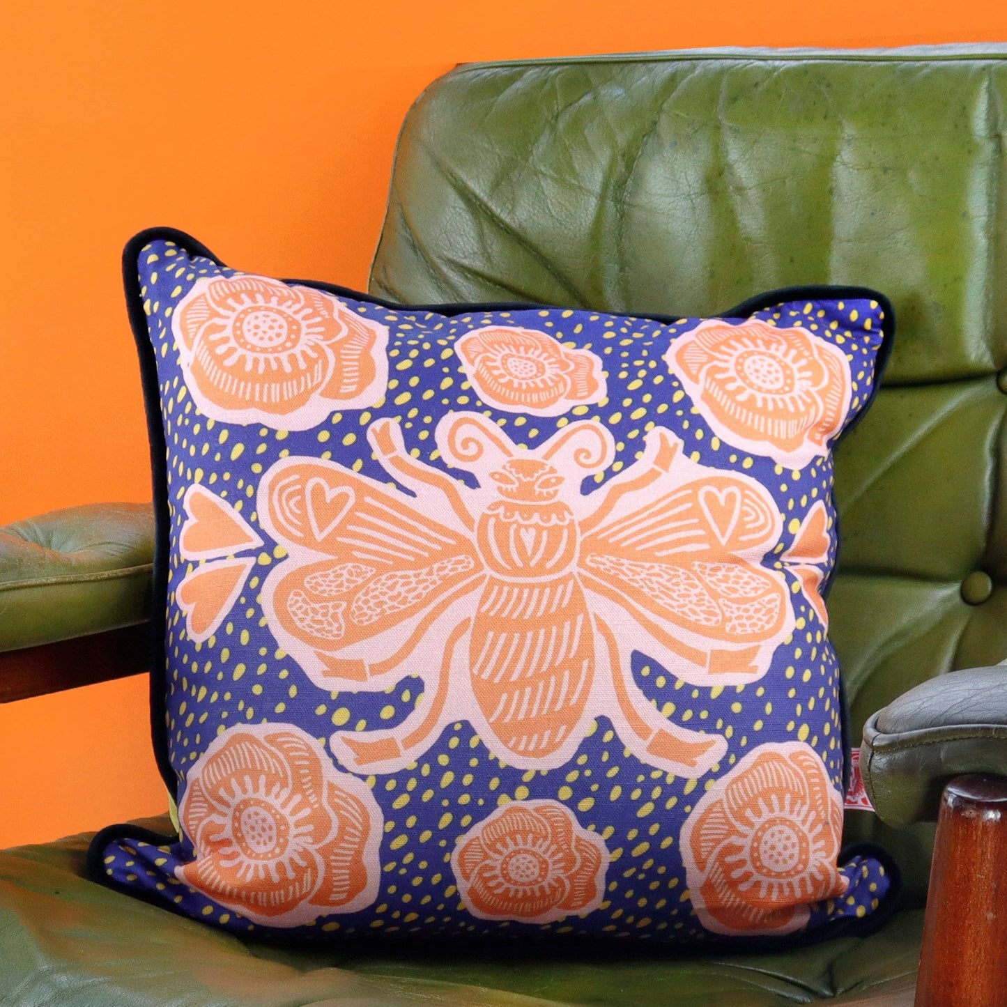 Bee Cushion Cover - Blue