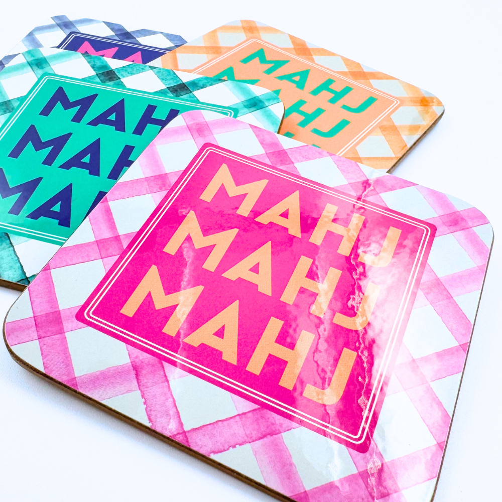 Vibrant Mahjong Coasters Set of 4