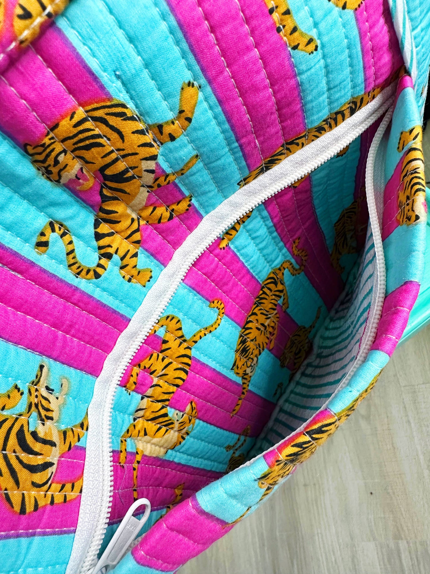 Pink & Blue Quilted Tiger Print Duffle Bag