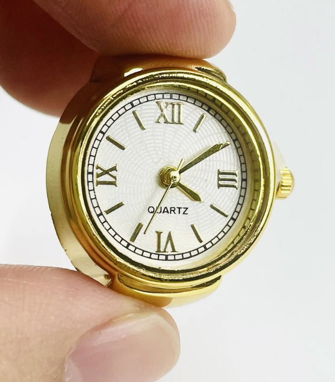 Yellow Gold Quartz Watch Stretch Ring