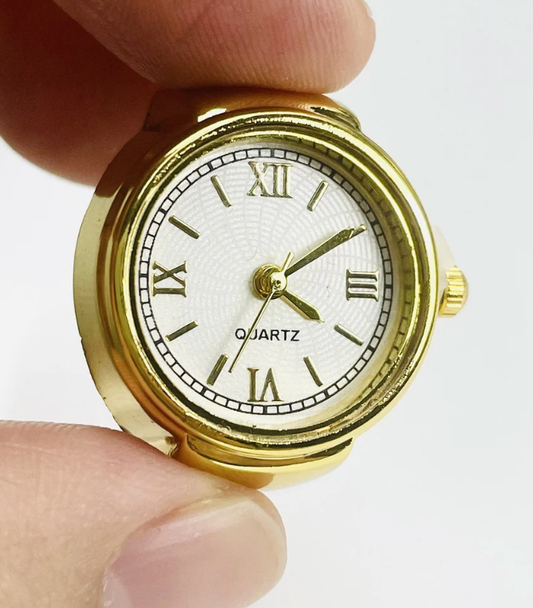 Yellow Gold Quartz Watch Stretch Ring