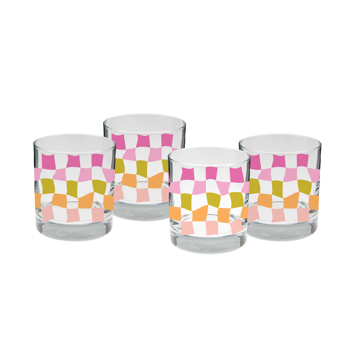 Pink Carnival Checkers Rocks Glass Set