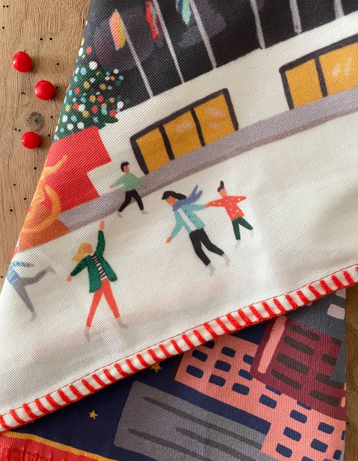 Rockefeller Tree Cotton Tea Towel with Embroidered Detail