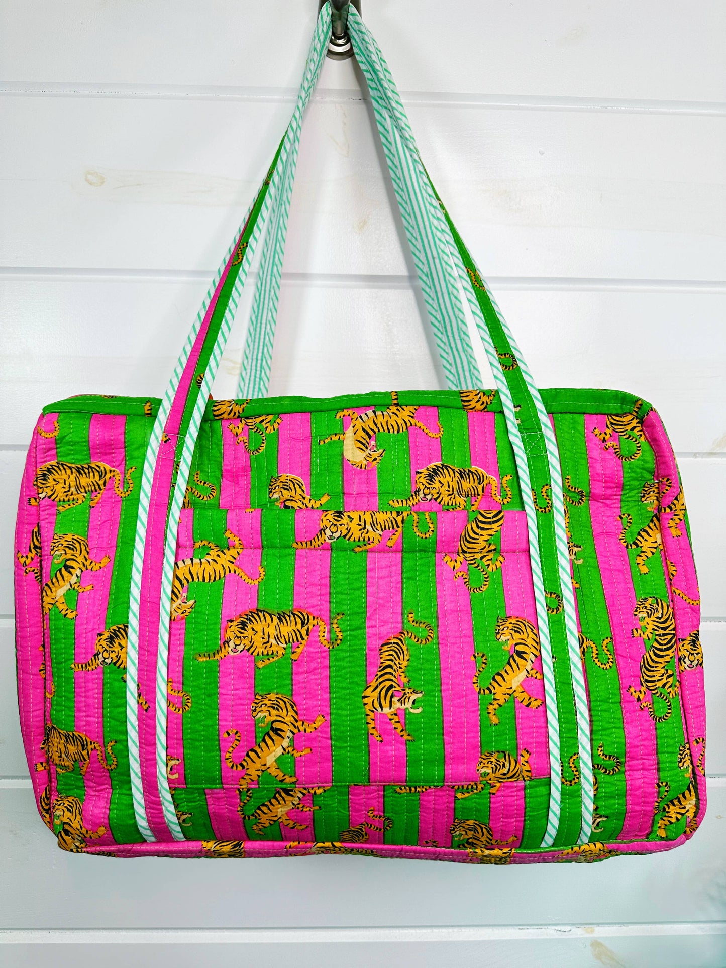 Pink & Green Handmade Quilted Tiger Print Duffle