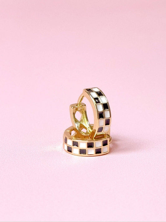 Checkered Huggie Earrings