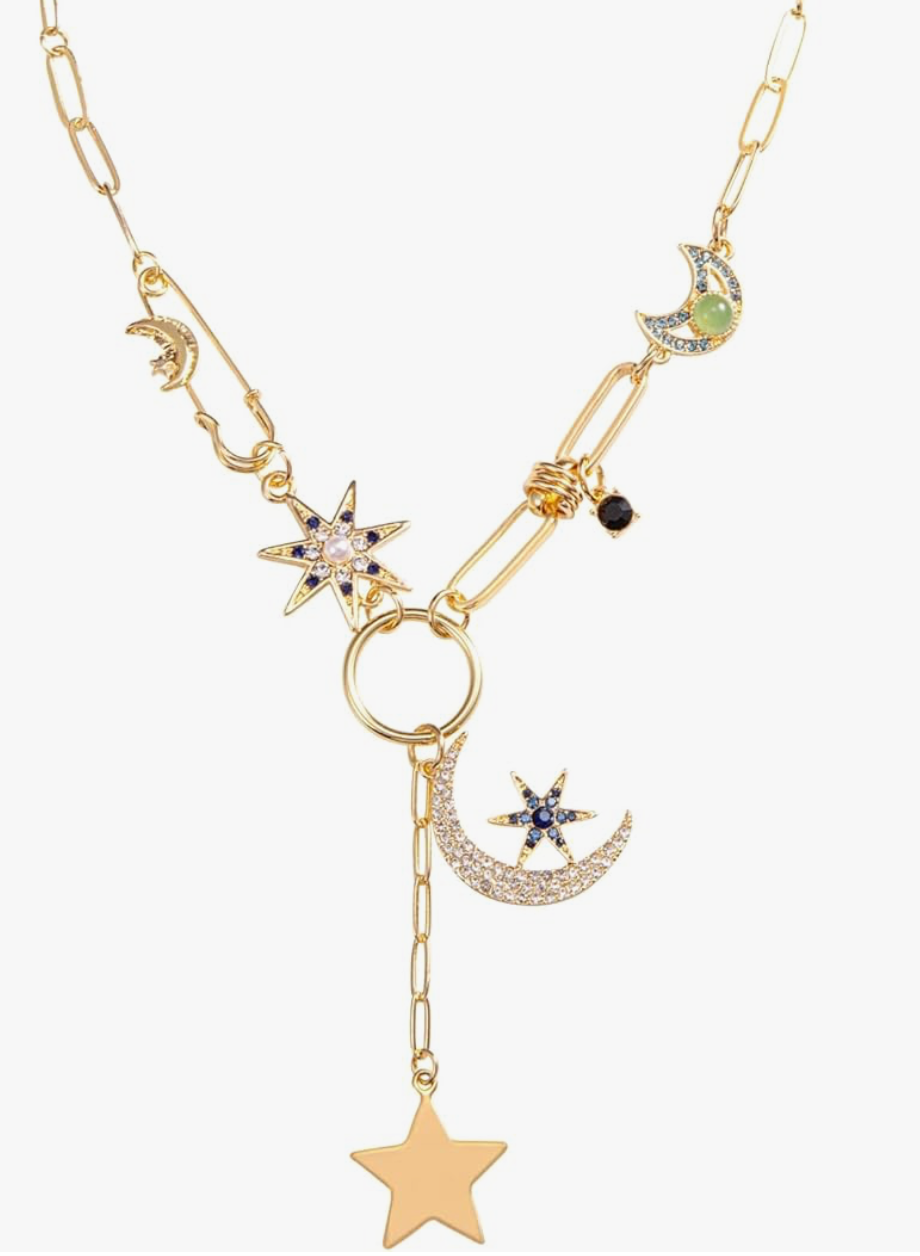 Celestial Coin Charm Hamsa Necklace
