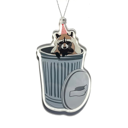 Raccoon in a Trash Can Christmas Ornament