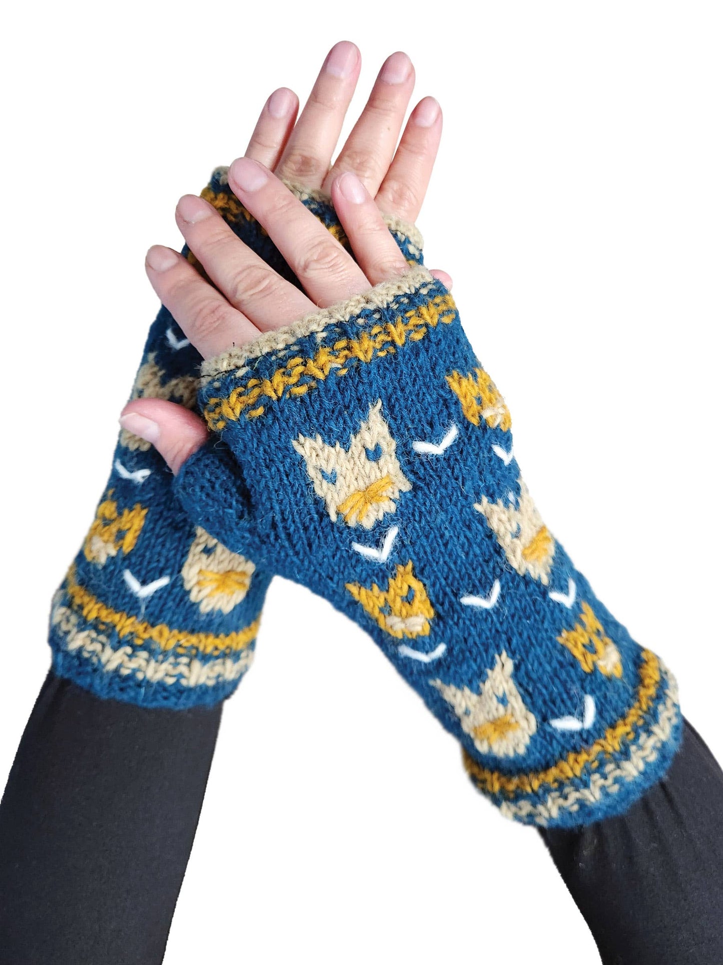 Handmade Knit Fingerless Gloves Cat