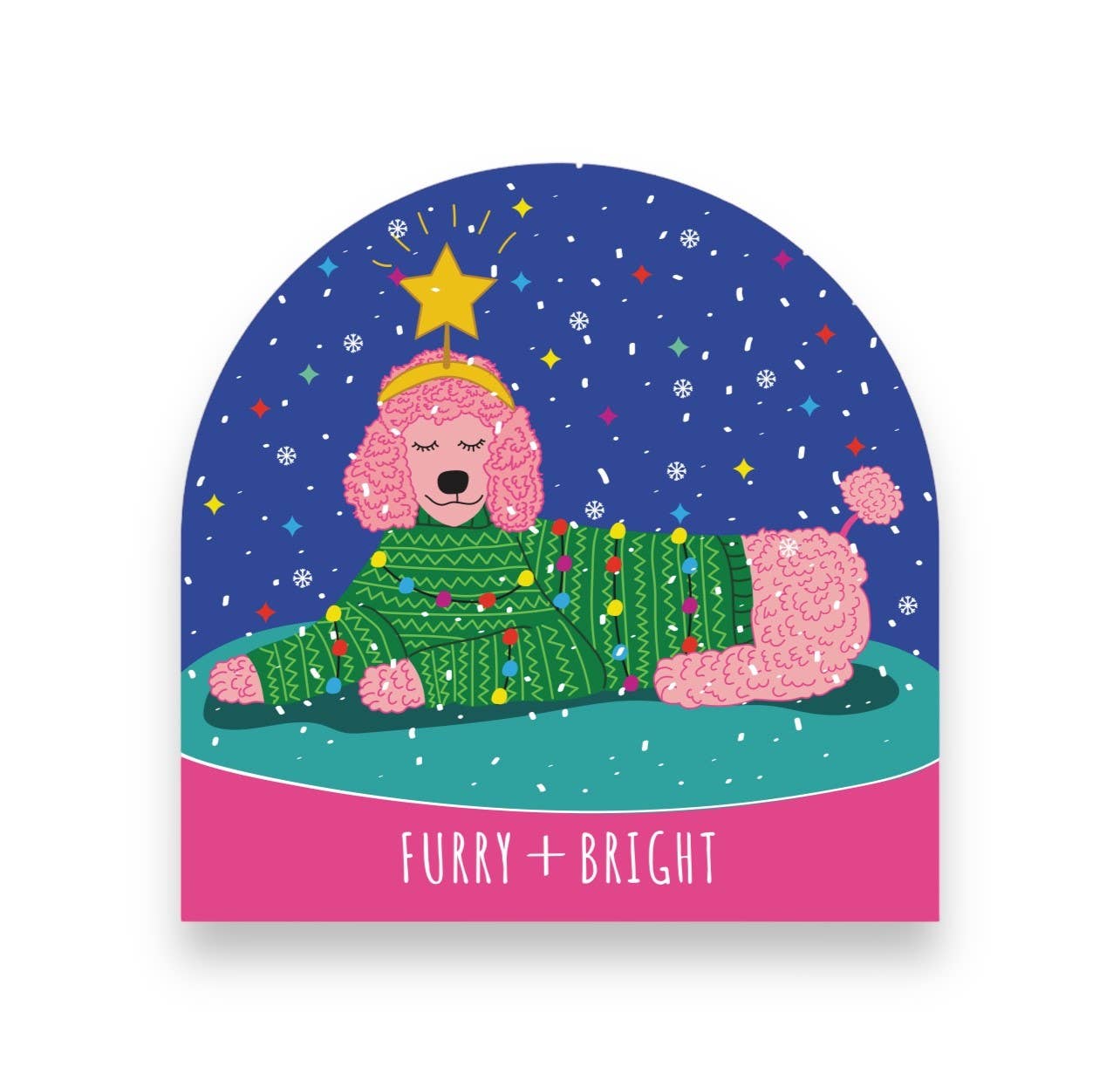 Holidays Card - Pink Poodle: Furry and Bright