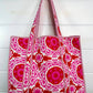 Quilted Tote Bag | Pink Red Tote | Large Shopping Tote Bag