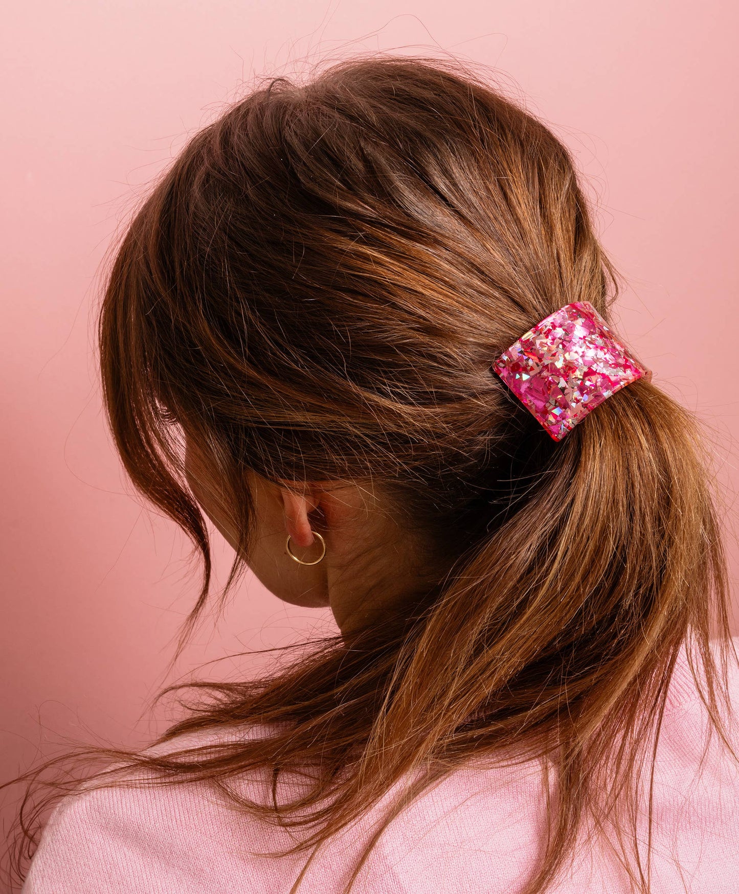 Pink + Silver Confetti Ponytail Holder