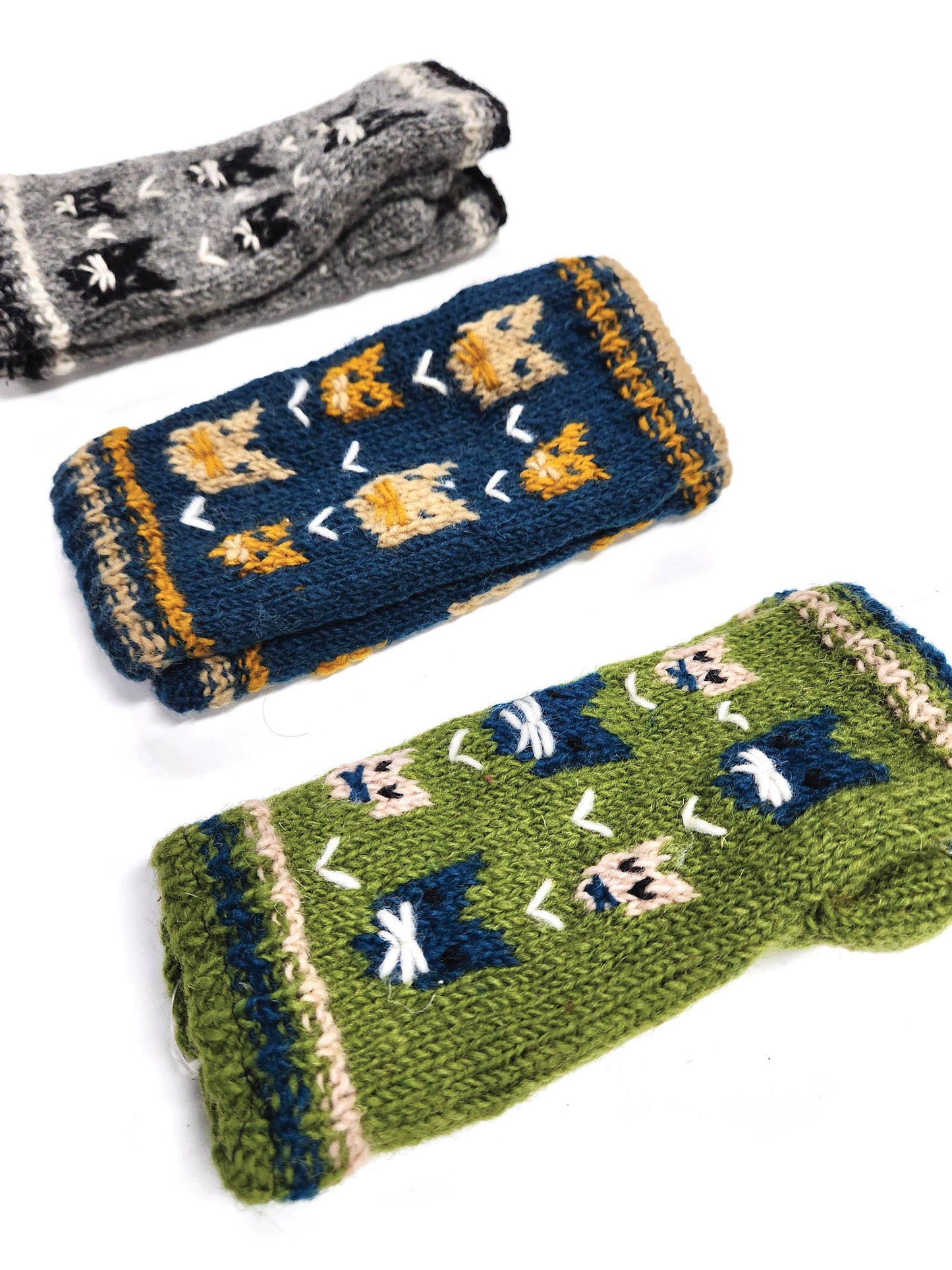 Handmade Knit Fingerless Gloves Cat