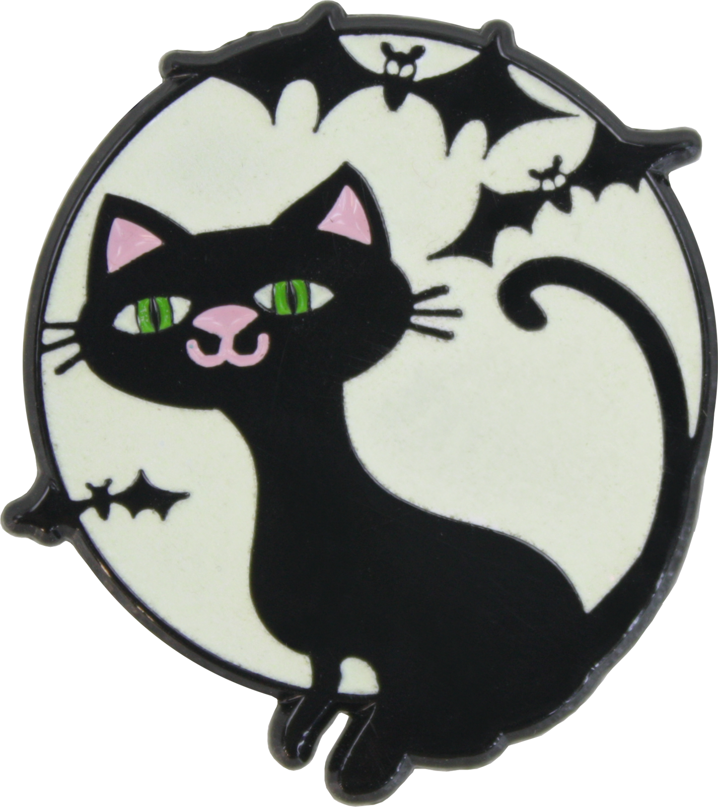 Enamel Pin - Black Cat With Bats On Glow In The Dark Moon