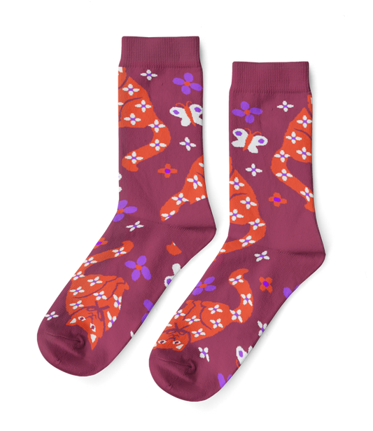 Floral Cat Crew Socks