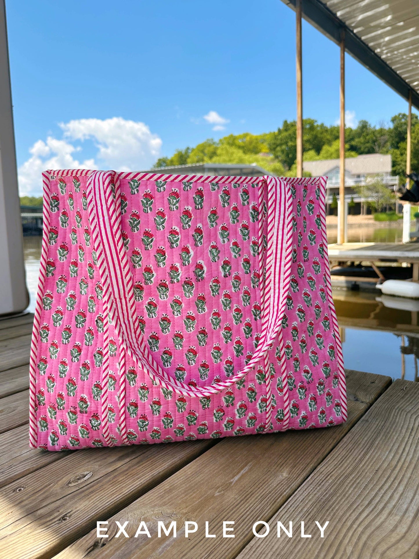 Quilted Tote Bag | Pink Red Tote | Large Shopping Tote Bag