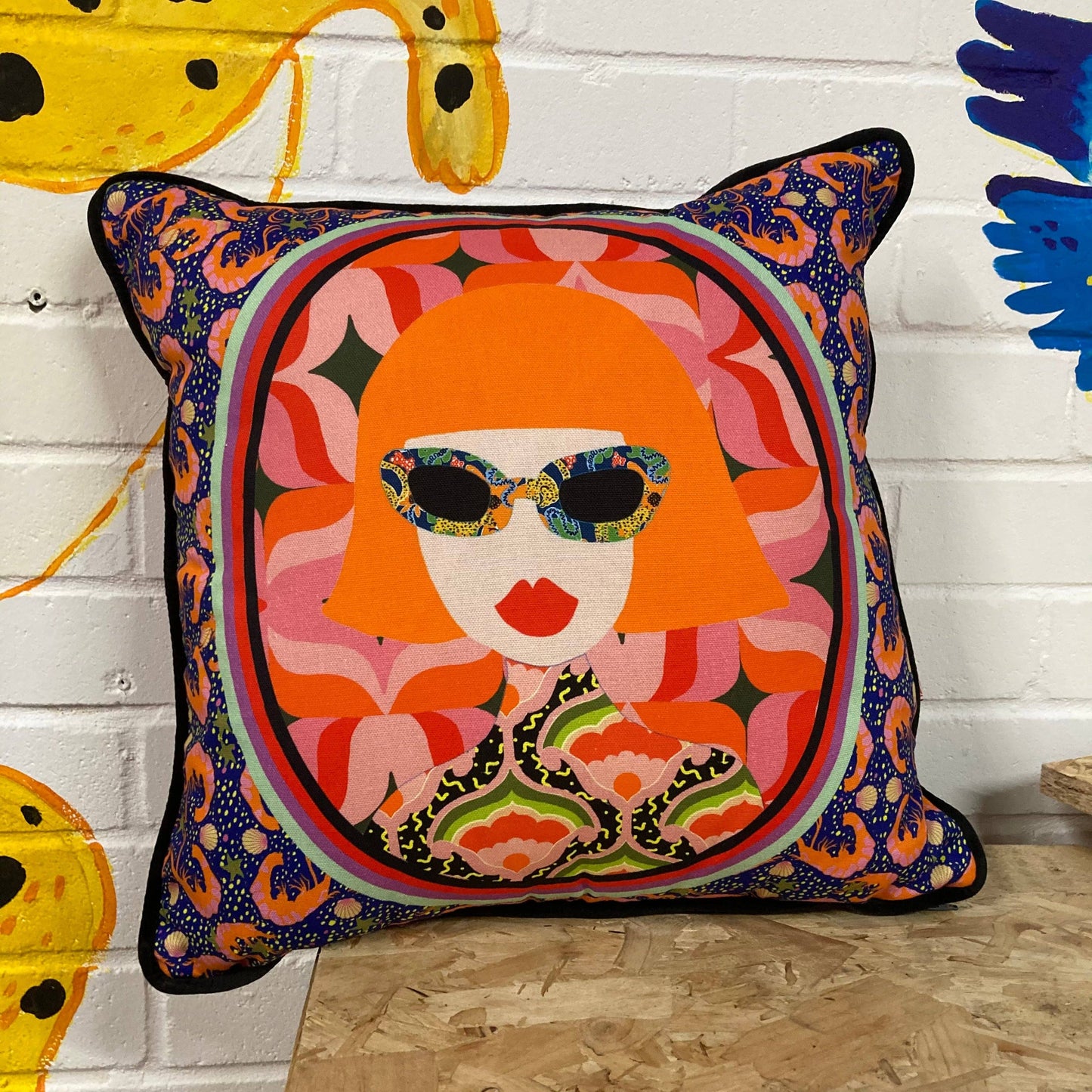 Funky Lady Print Cushion Cover  (Orange Hair)