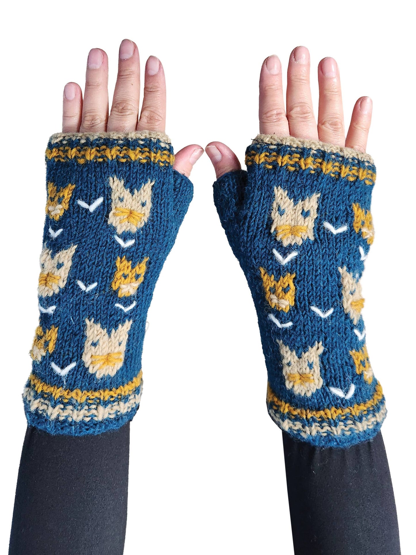 Handmade Knit Fingerless Gloves Cat