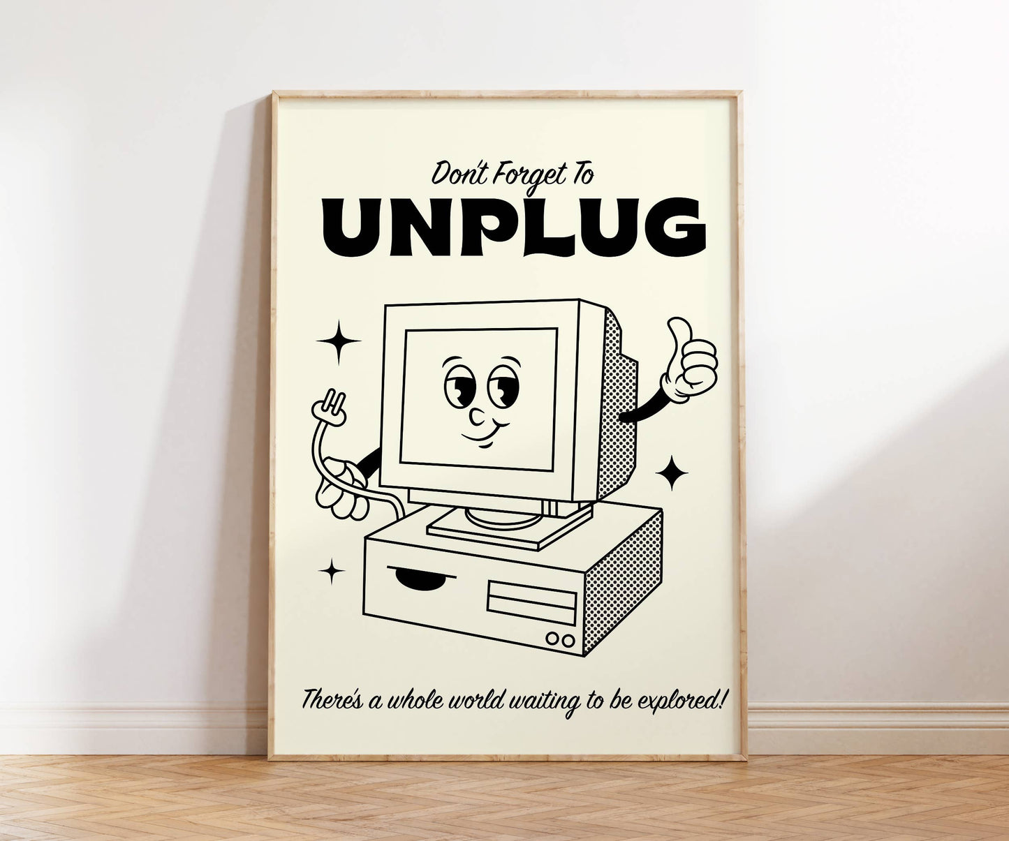 Unplug Computer Retro Art Print