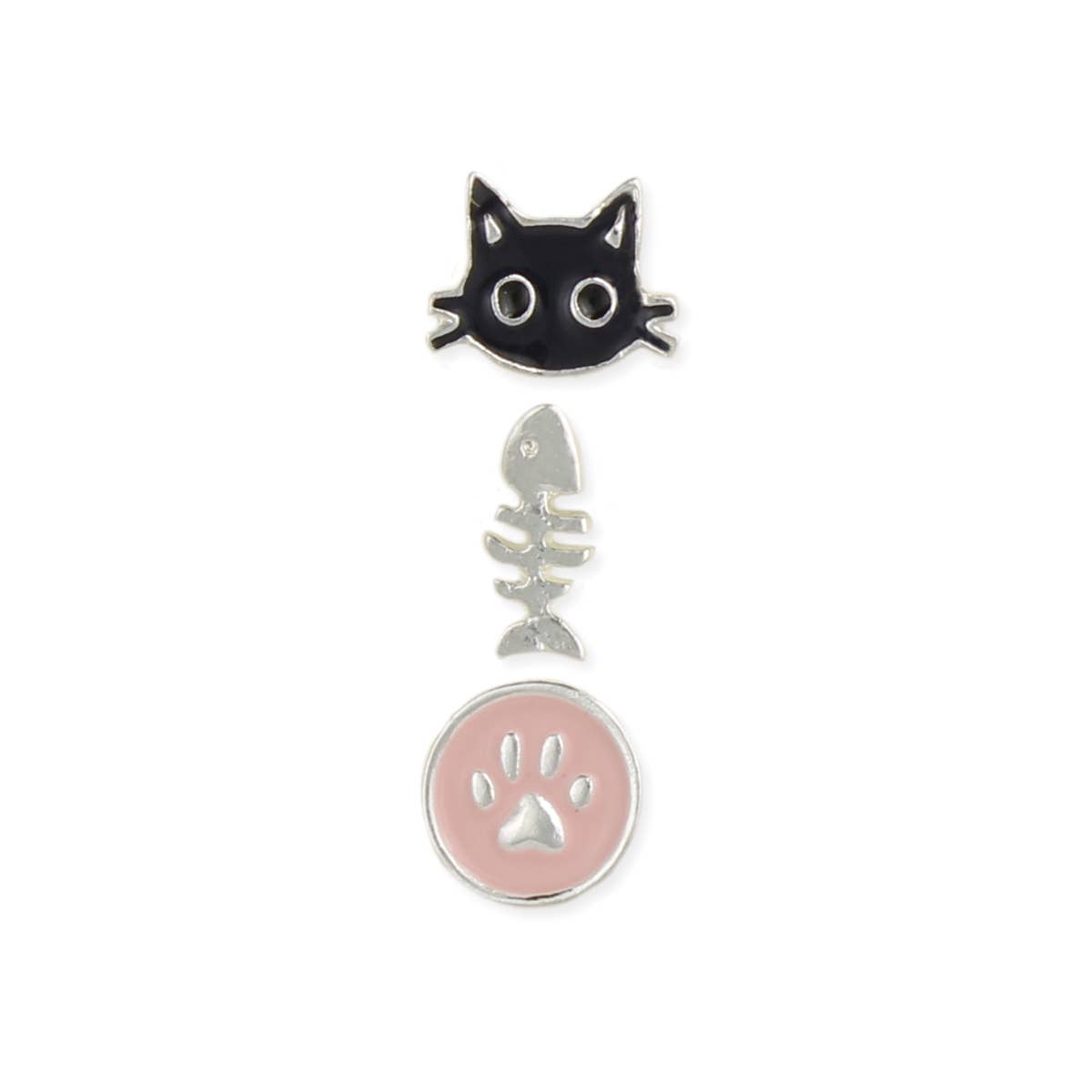 Set of 3 Enamel Cat Theme Post Earrings
