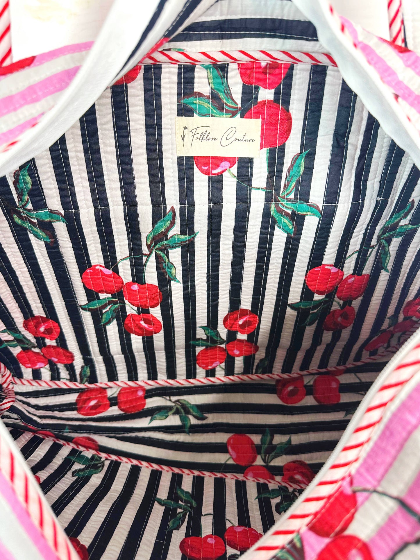 Cherry Quilted Weekender Duffle Bag