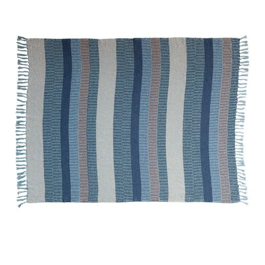 Blue Woven Cotton Blend Throw