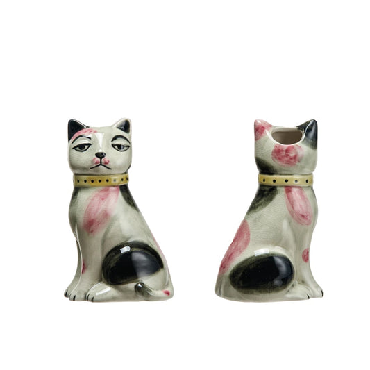 Hand-Painted Stoneware Vintage Reproduction Cat Vase