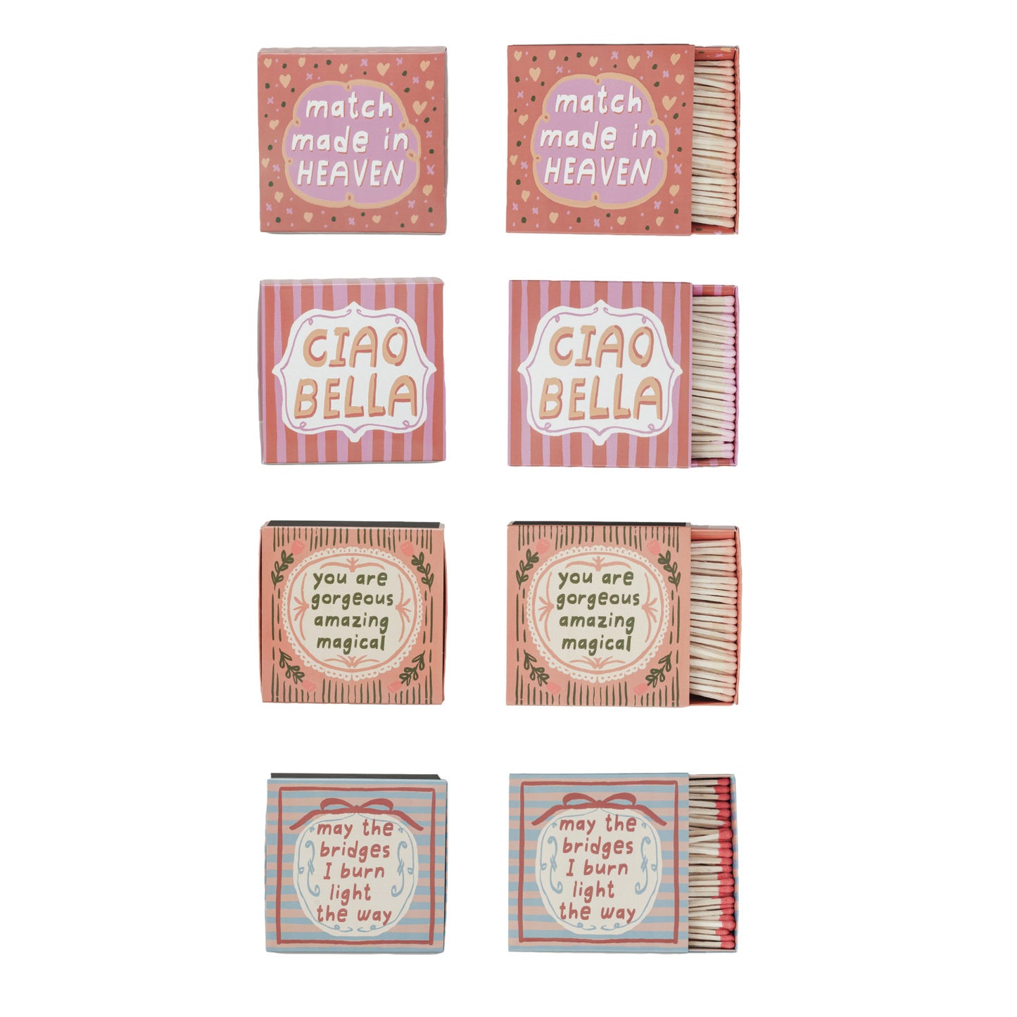 Safety Matches in Matchbox w/ Saying, 4 Styles