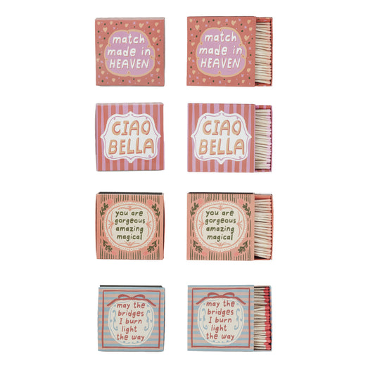 Safety Matches in Matchbox w/ Saying, 4 Styles