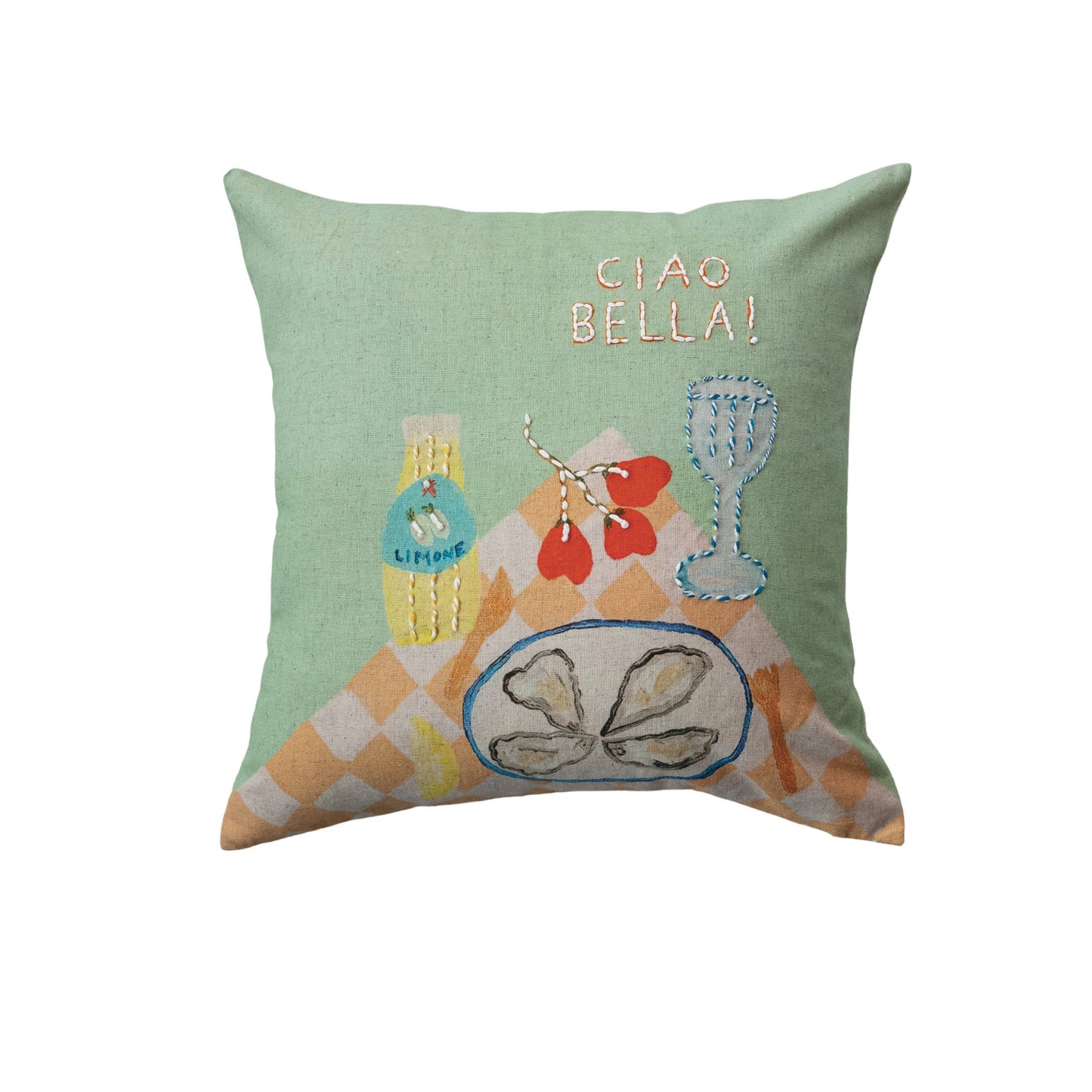 18" Square Cotton & Linen Printed Pillow w/ Tablescape