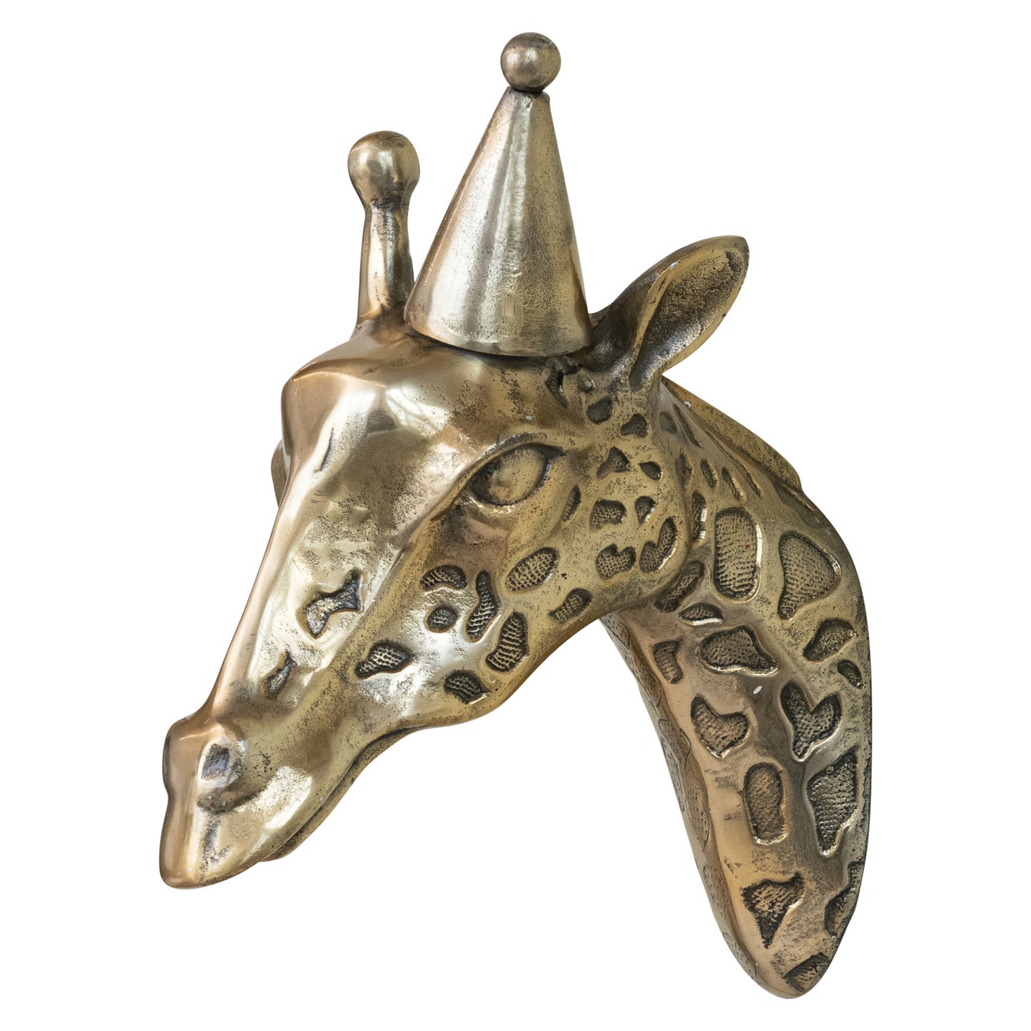 Cast Aluminum Giraffe Head with Party Hat Wall Décor