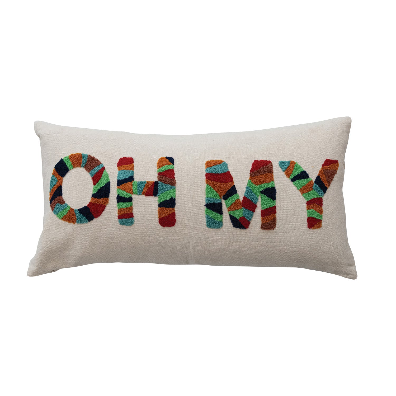 Cotton Tufted Lumbar Pillow "OH MY", Natural & Multi Color