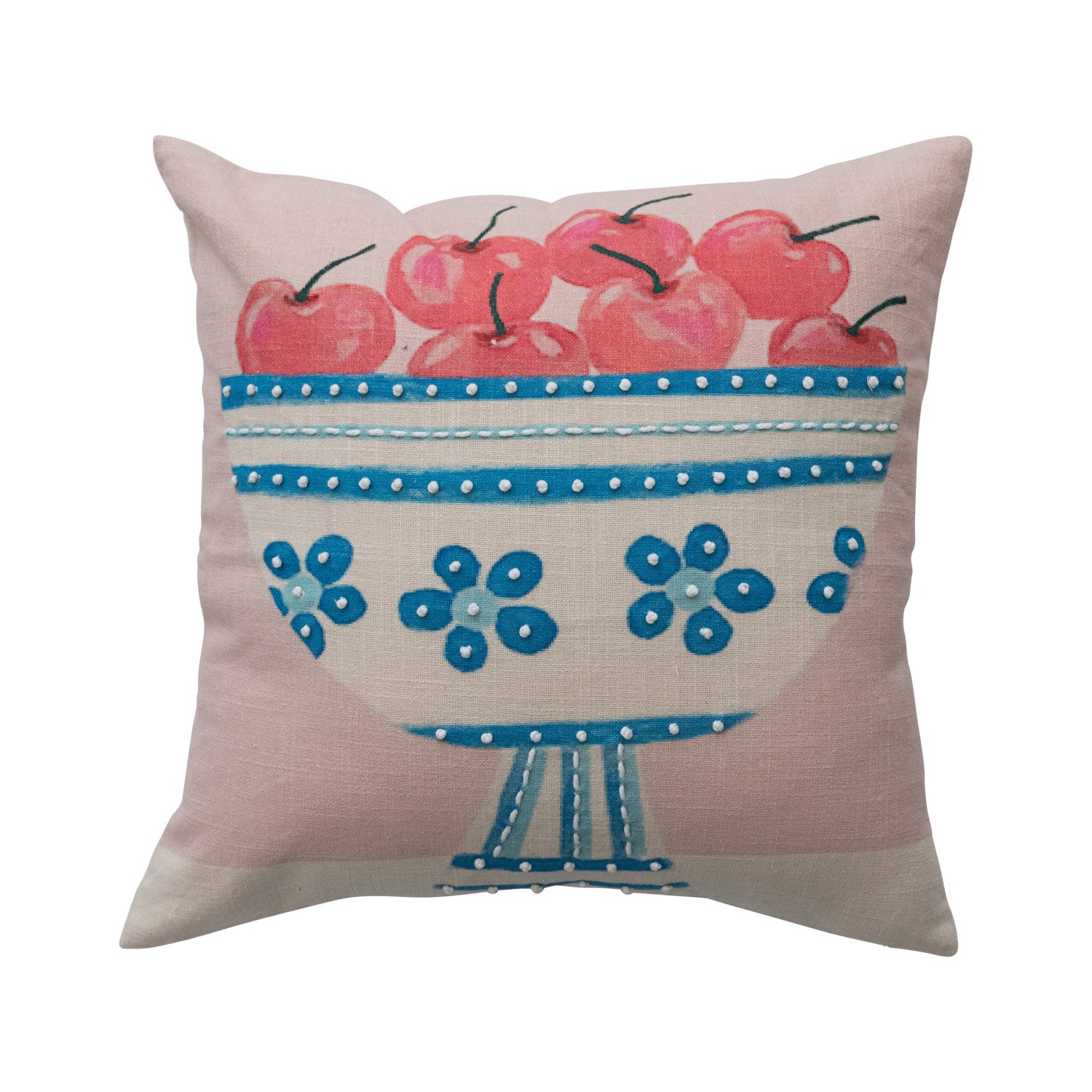 18" Square Cotton Printed Slub Pillow with Embroidery ©