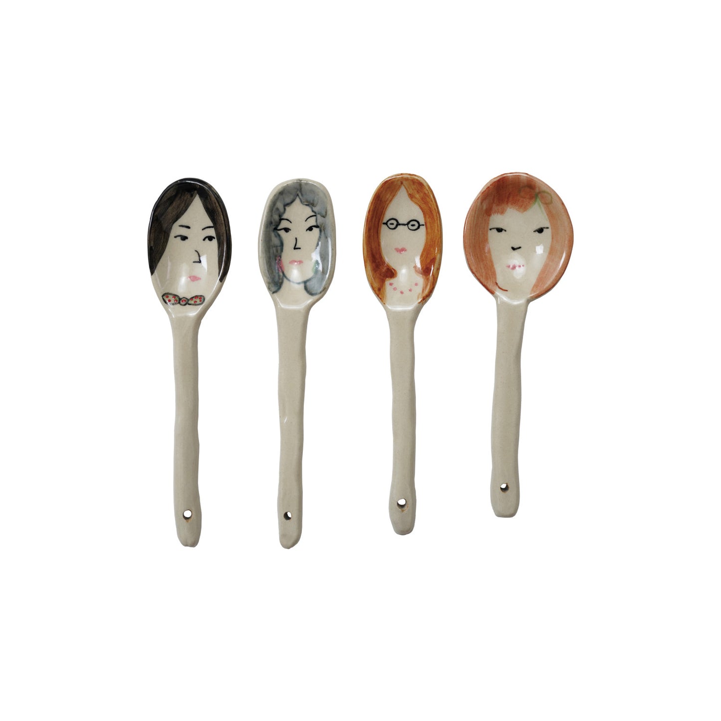 Stoneware Spoon with Hand-Painted Faces, 4 Styles