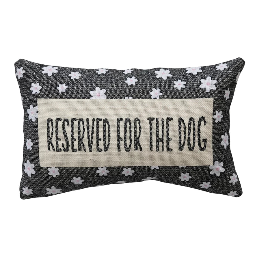 Cotton & Jute Embroidered "Reserved for the Dog" Pillow